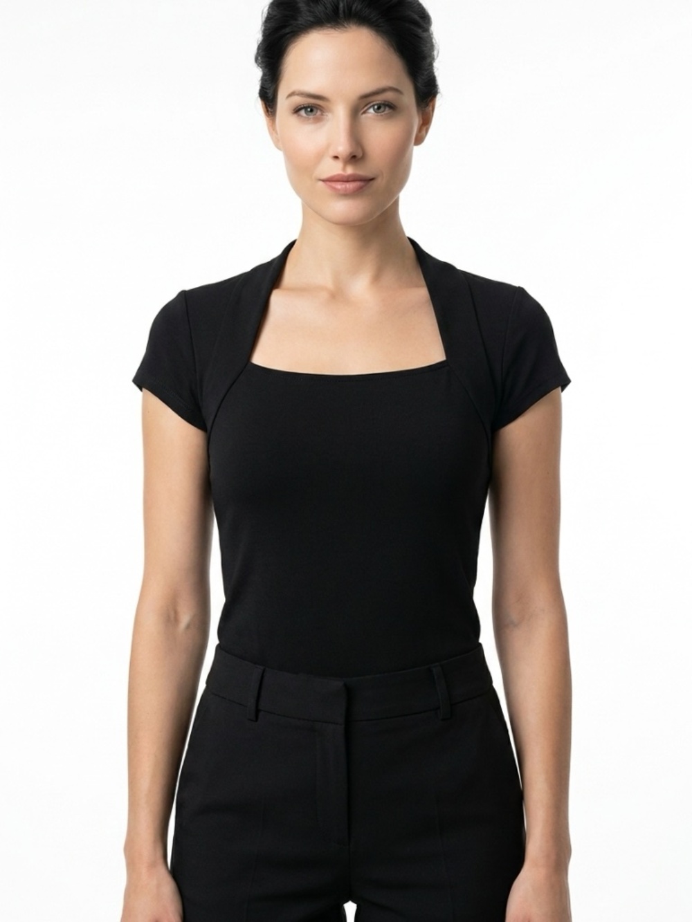 WHITE HOUSE BLACK MARKET • Black Square Neck Shrug Overlay Top XS